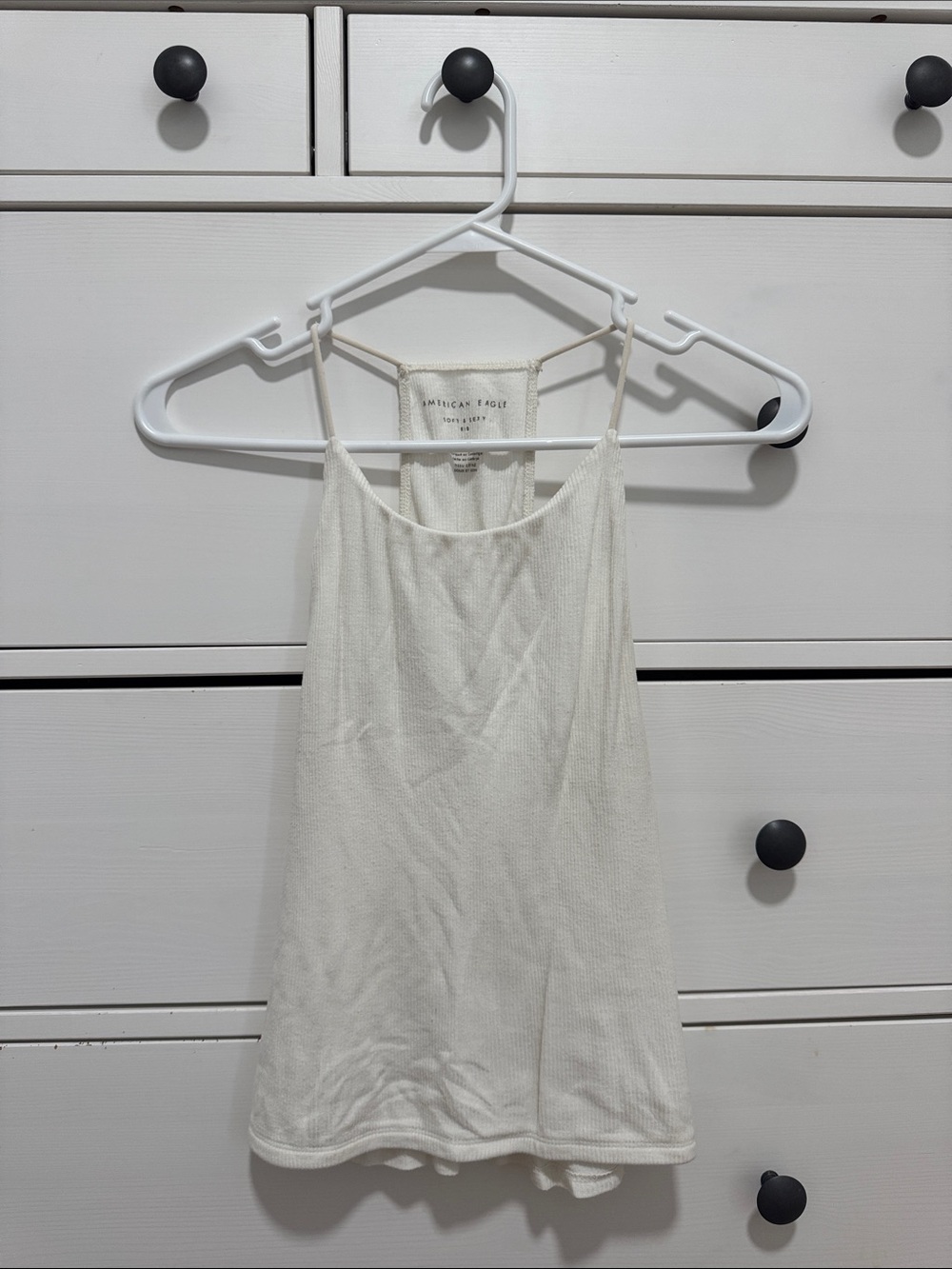 American Eagle Outfitters Cream Ribbed Slim-Strap Cami